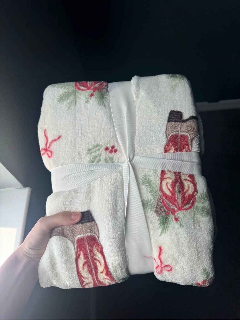 Cowgirl boot Christmas blanket